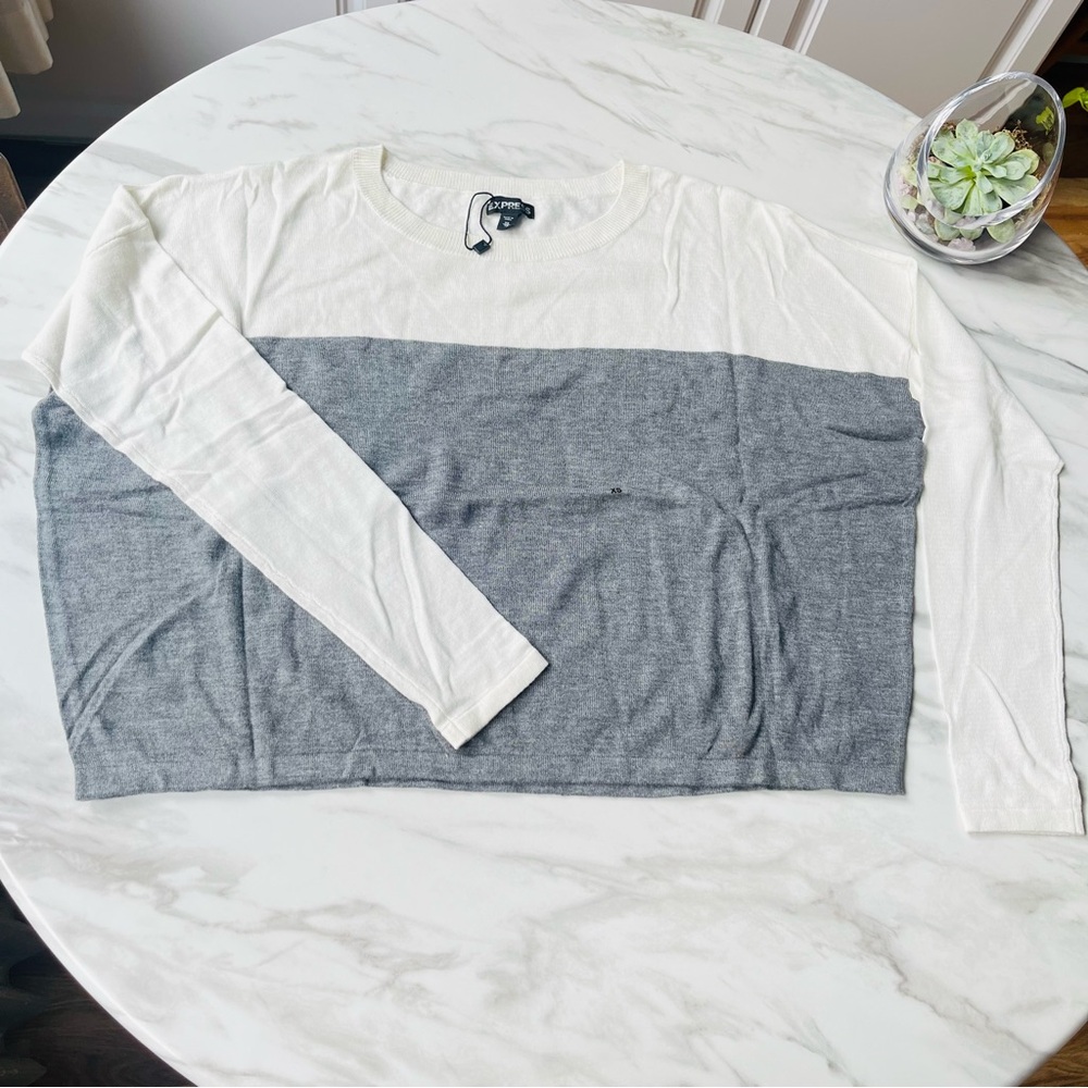 Express Cashmere Blend Women's Crewneck Sweater in White and Gray Sz XS NWT